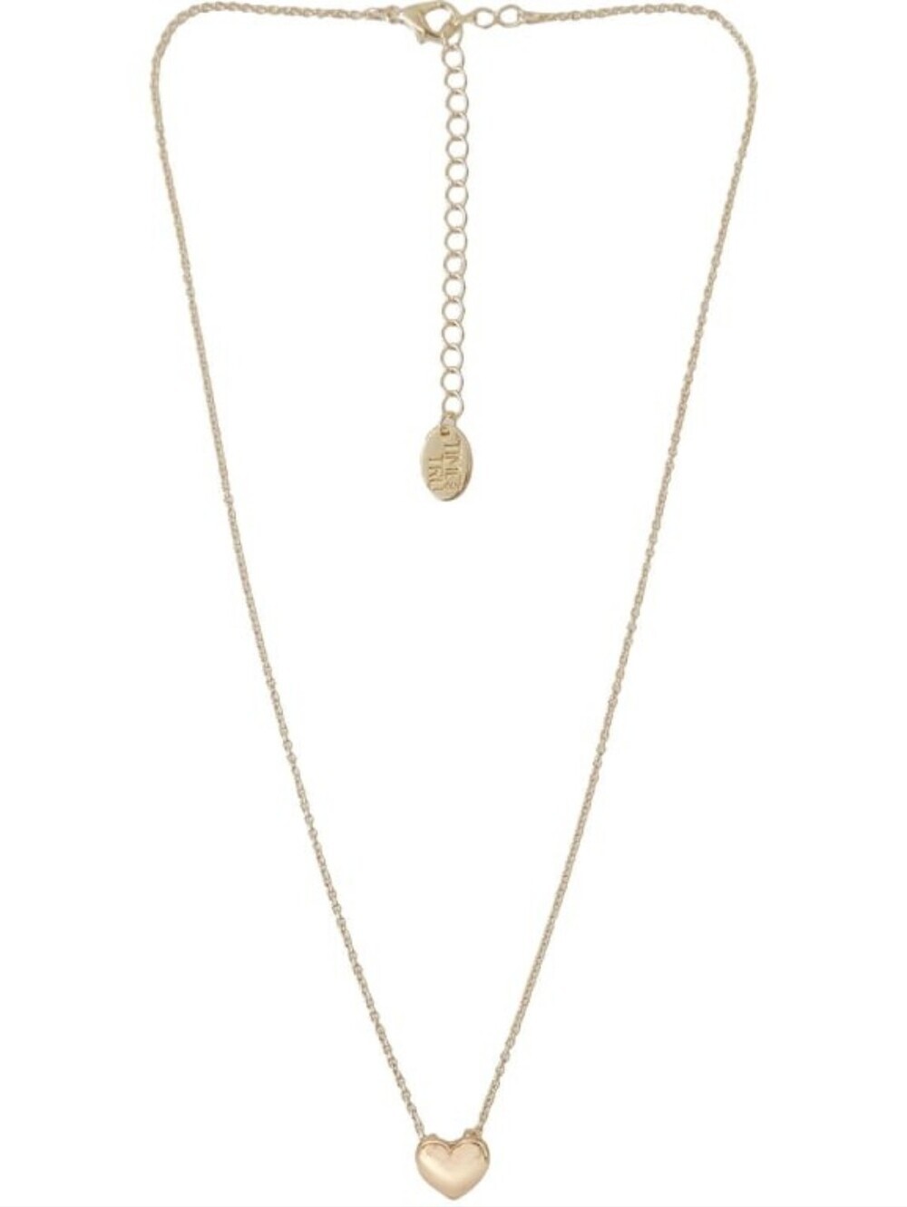 Gold Tone Heart Pendant Necklace 18" with Extender